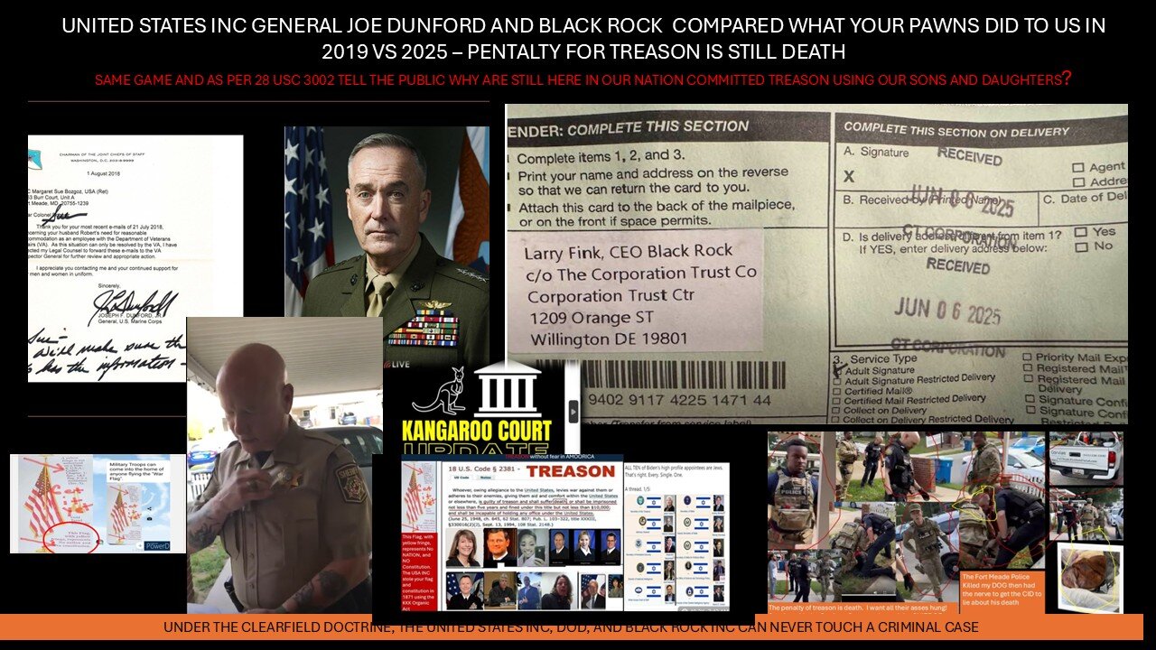 COMPARE GENERAL JOE DUNFORD'S AND BLACK ROCKS CRIMES IN 2019 VS 2025 - PENALTY IS STILL DEATH