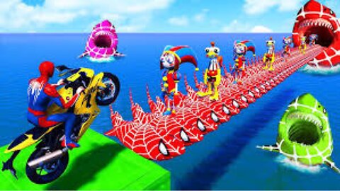 RAINBOW SPIDER MAN! on Motorcycle in Spiral Brid - 1080