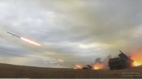 Archival video of Russian BM-21 Grad large scale massive Fire