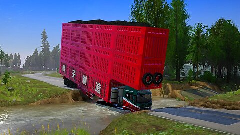 Massive Red Truck Gets Stuck in Mud - Spintires MudRunner Gameplay