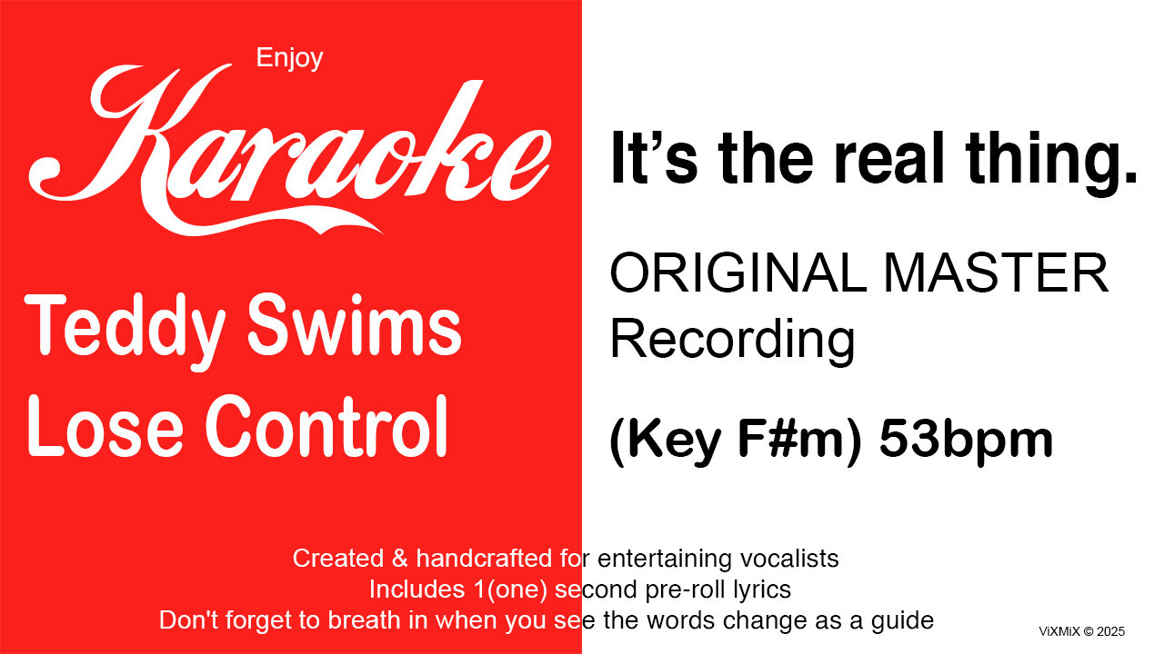 Teddy Swims - Lose Control (Key F#m) 53bpm (2025) Karaoke