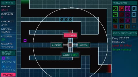 Vector TD: map BEGINNER: SWITCH BACK. Tower defense, playing PSP on Linux, through Lutris - PPSSPP