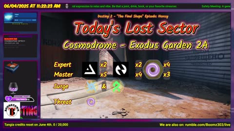 Destiny 2: 6-4-25 Exodus Garden 2A is the Lost Sector. Arc/Strand Surge.