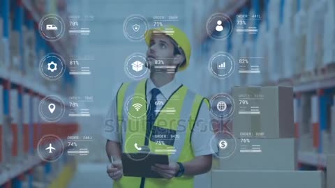 Warehouse worker stacking boxes.