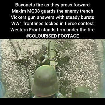 British Vickers gun and firing bayonets engage Maxim MG08 on Western Front