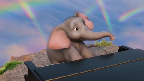 Magical Baby Elephant Plays Piano on a Rainbow Mountain Peak