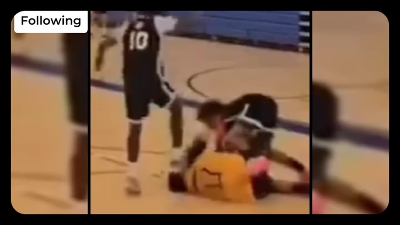 Two Black kids stomp on White kids head.