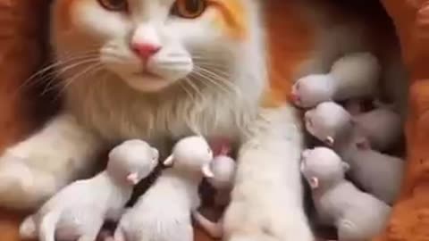 Cat 🐈 and her kids گولڈن بلی اوراسکے بدقسمت بچے
