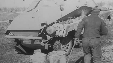 German armored vehicles repaired and refurbished at a field repair shop on the Eastern Front in 1943