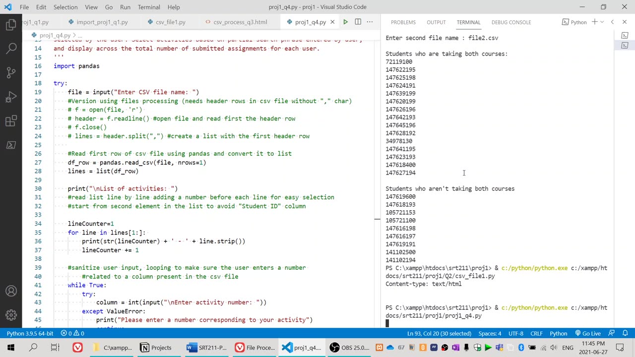 Using Python (pandas) and HTML to process CSV files