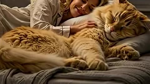 cute cat, dog sleep peaceful with lady 🐈🐕