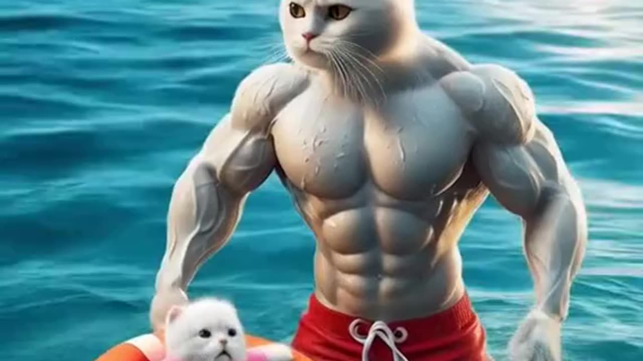 The cat fight to the shark fish in sea for his child 🤗 AI cartoon video