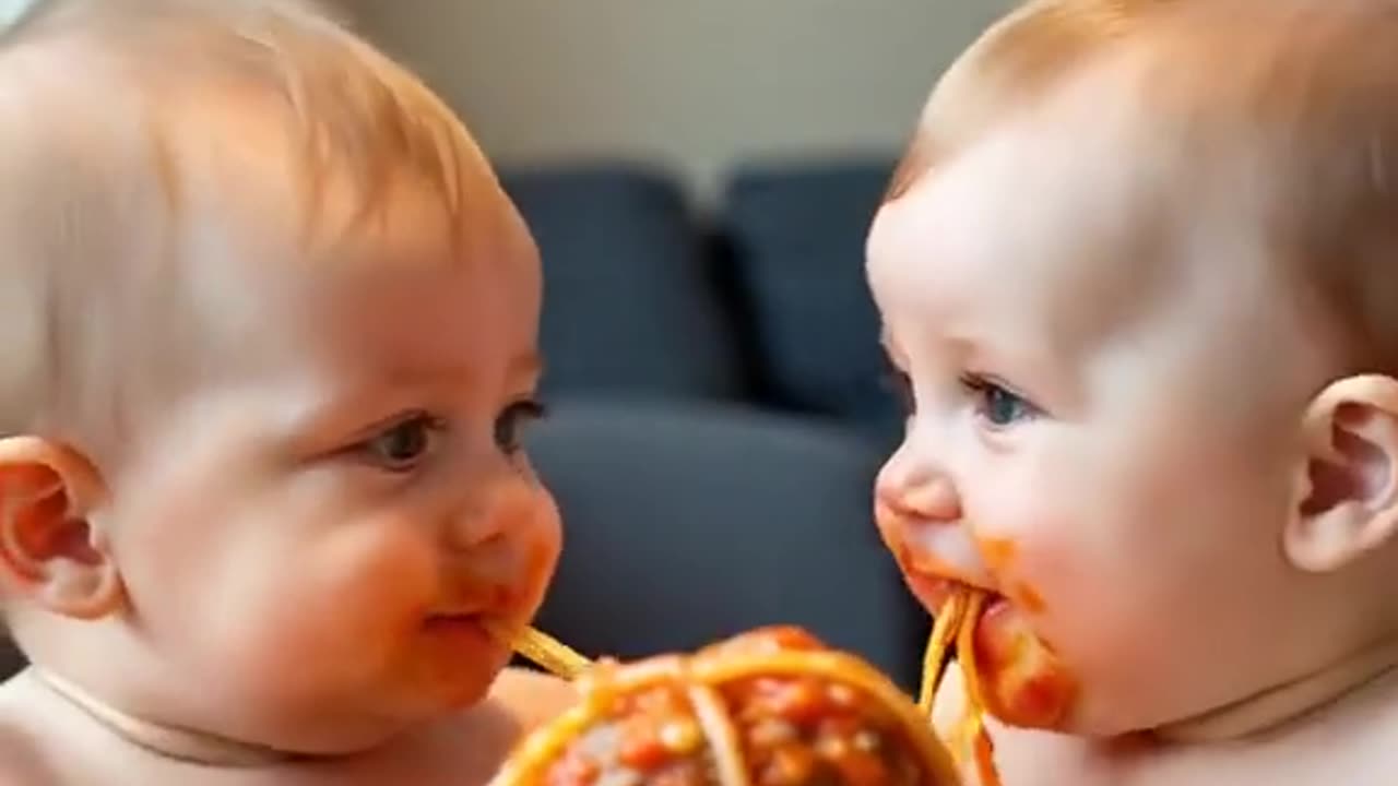Cute babies eating