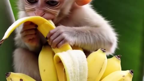 Delicious Banana Feast! Adorable Baby Monkey Enjoys Every Bite! 🍌🐒