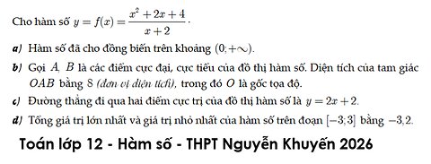 THPT Nguyễn Khuyến 2026: Cho hàm số y = f(x) = {x^2 + 2x + 4}/{x + 2} - Hàm số Đúng/Sai