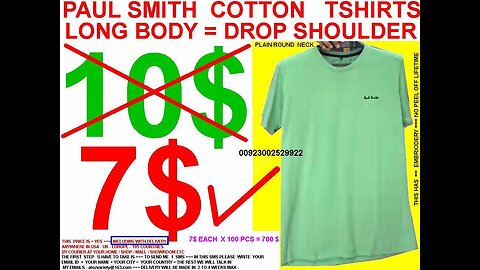 Paul Smith embroidery long body cotton tshirts 7$ including delivery USA UK ALL EUROPE at your home