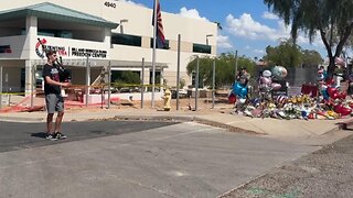 Young Man Playing Bagpipes at TurningPointUSA HQ, Part of Charlie Kirk Memorial
