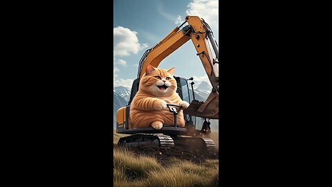 cat driving jcb amazing
