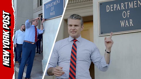 Watch Pete Hegseth screw in new sign at Pentagon: 'Deadly serious about the name change'