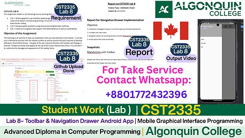Client Work (Lab) | CST2335 Lab 8 Android App – Java Toolbar + Drawer | Algonquin college