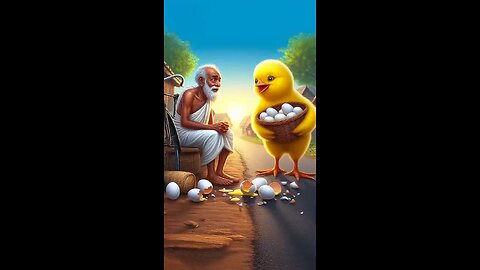 baby chicken helping old man