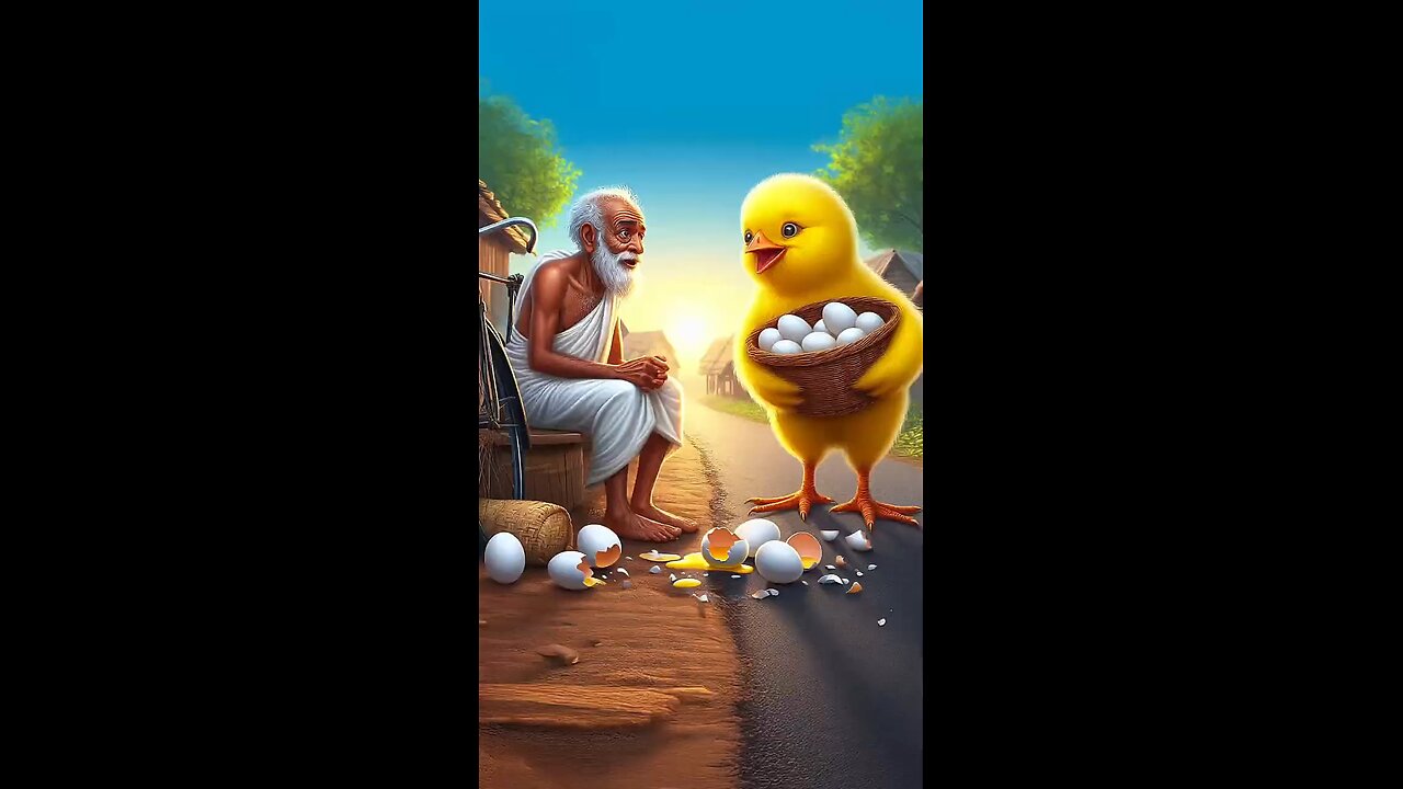 baby chicken helping old man