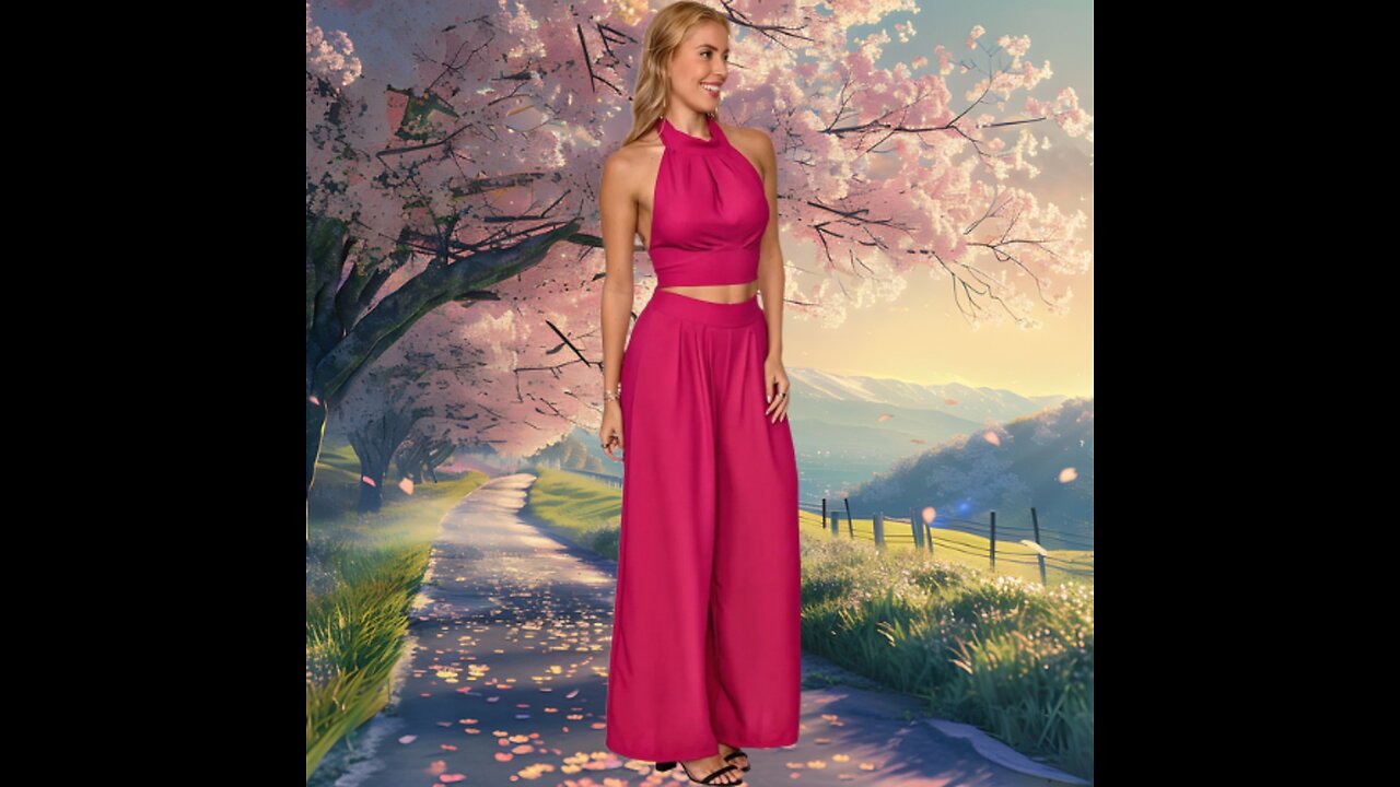 Conjuntos Calça Pantalonas e Cropped Com Alças Ajustável Para Escritório Vestido De Ilhó