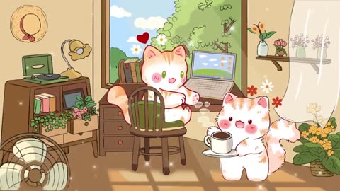 Kitty Coffee Shop 🍰☕ 1 Hr Song🍩 lofi chill【Cute lofi music mix】🧁study/ aesthetic/ chill/ relax ♪