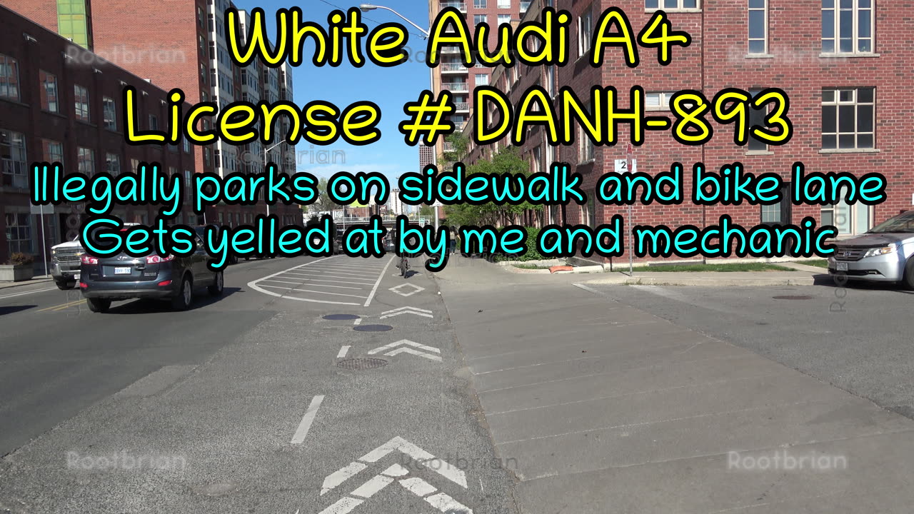 White Audi A4 License DANH-893 Illegally parks on bike infrastructure and then sidewalk