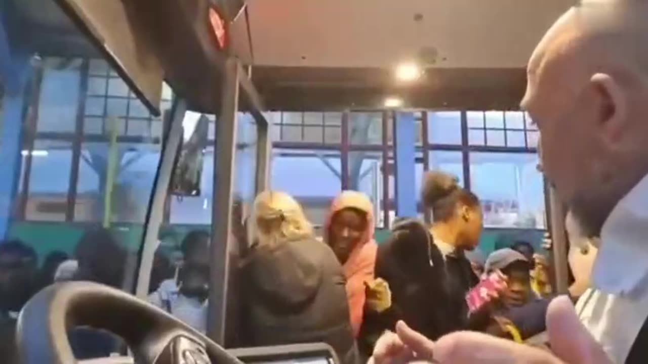 Orderly feral joggers imported by jews get on bus in Europe