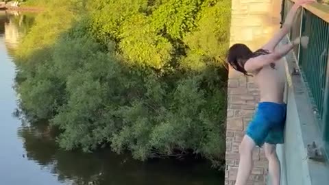 😱 Man Jumps from Bridge But Boat Appears Below | Shocking Moment 🚤🌊