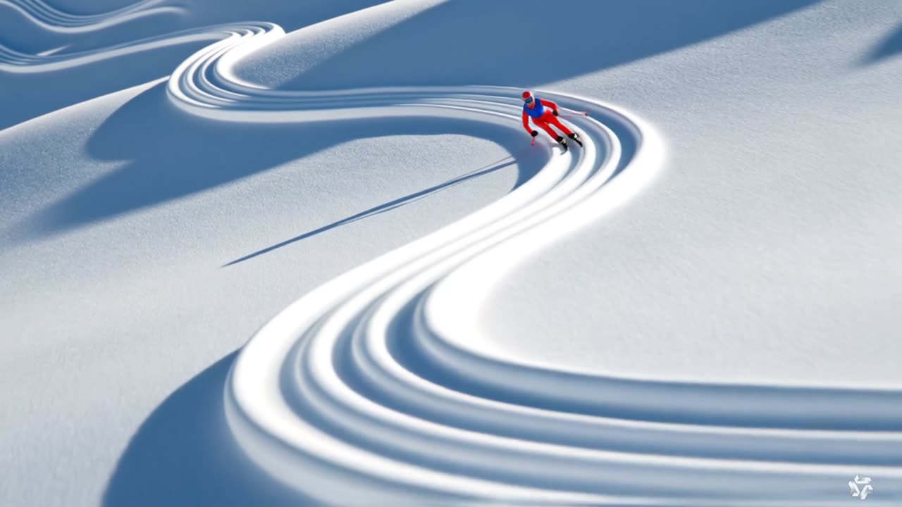 one miniature skiers