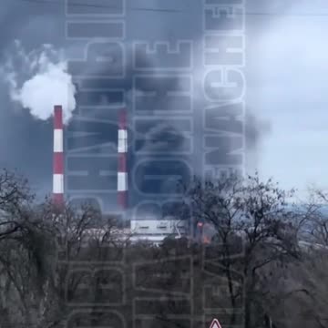 A fire at Kyiv's Thermal Power Plant No. 5 after a combined missile and drone strike.