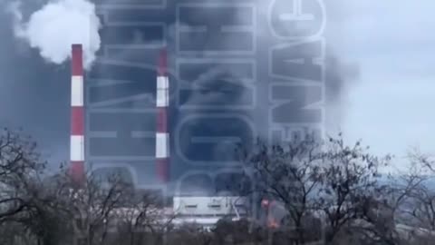 A fire at Kyiv's Thermal Power Plant No. 5 after a combined missile and drone strike.