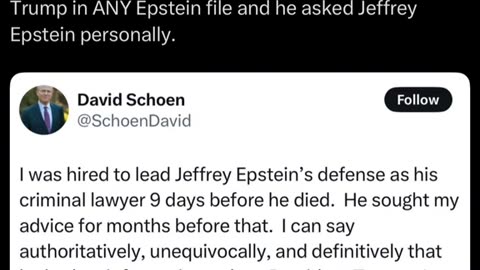 BREAKING⛔️President Trump just posted a statement from Epstein’s lead defense lawyer claiming there’s no compromising evidence against him