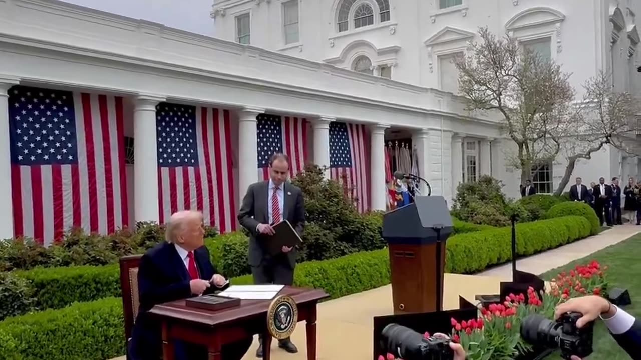 President Donald J. Trump signs an Executive Order in the Rose Garden, instituting reciprocal tariffs
