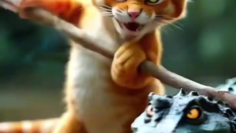 Hero Cat vs Crocodile, Save Hostage Cat #ai #cat #funny #animals #crocodile #cuteanimals