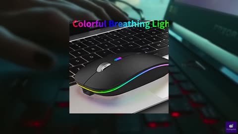 Uiosmuph LED Wireless Mouse, G12 Slim Rechargeable Silent Mouse, 2.4G Portable U