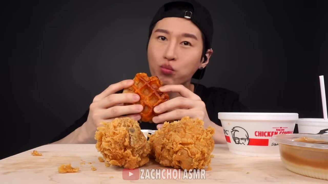 ASMR KFC Chicken & Waffles Sandwich + Drumsticks (No Talking) CRUNCHY EATING SOUNDS