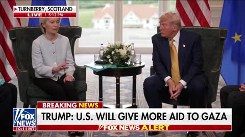 Pres Trump Meets w' EU Comm Pres Ursula von der Leyen, Blasts EU for not providing aid to Gaza