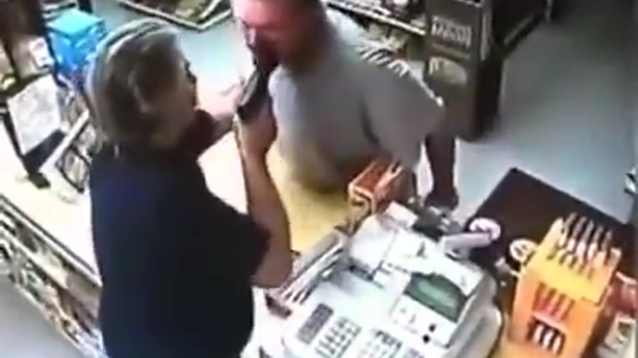 Store clerk with Hollywood bad ass reflexes.