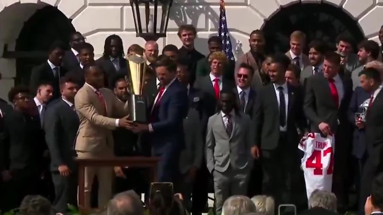 JD Vance accidentally breaks the CFP National Championship Trophy at a White House event
