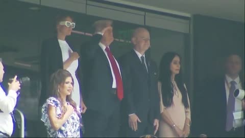 President J. Donald Trump sings along as The Star-Spangled Banner is played before the FIFA Club World Cup.