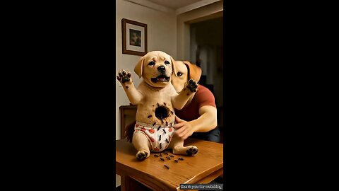 dog happily eats an ice cream, not knowing ants are inside it. Soon,