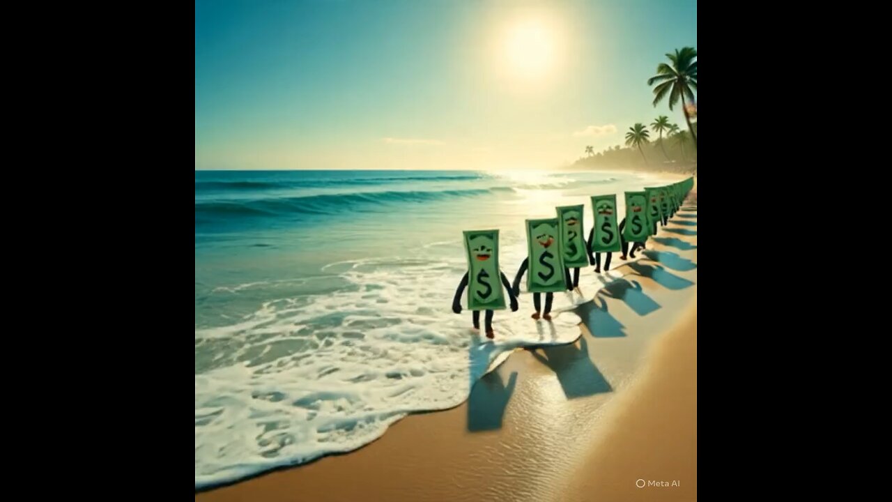 Cute Beach Gif With One Dollar Bills