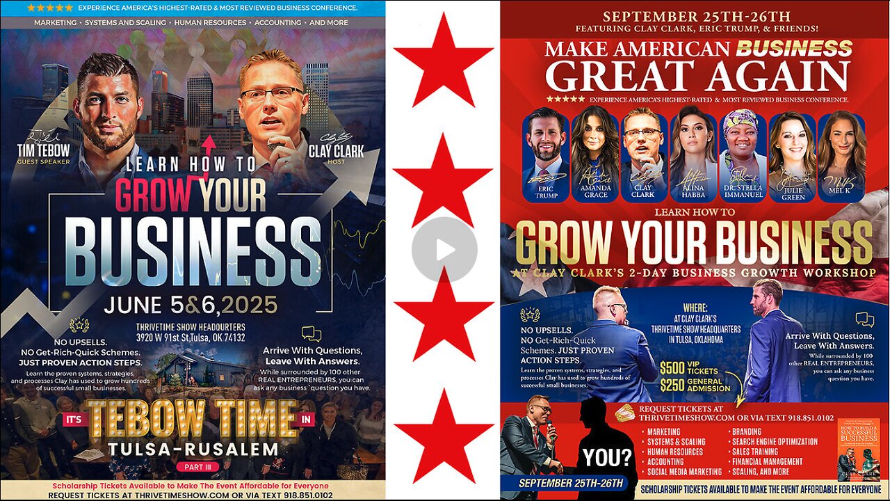Business | Is This the Year to Make Your American Business Great Again?! Join Tim Tebow At Clay Clark's June 5-6 Business Workshop! Join Eric Trump At Clay Clark's September 25th & 26th 2025 Business Growth Workshop!