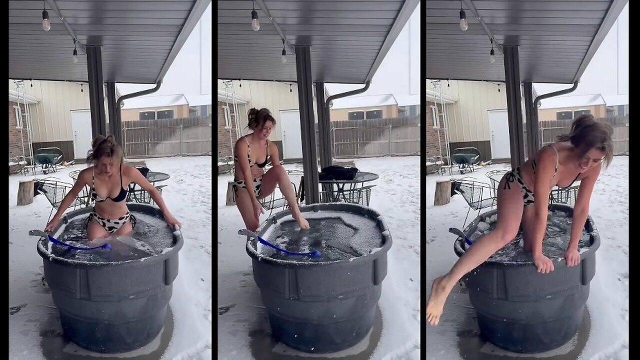 Just a girl in a stock tank full of ice water