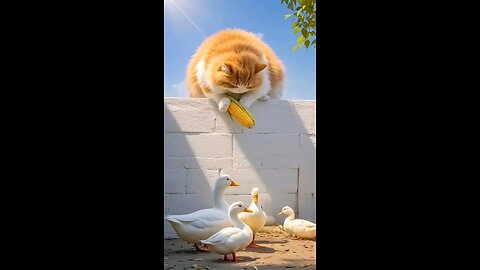 cat and duck funny video