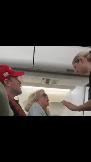 Liberal woman on plane has a TEMPER-TANTRUM over the RED MAGA HAT man seated beside her.