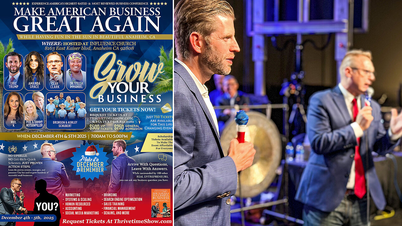 Anaheim, California | Clay Clark & Eric Trump Build Momentum As They Take Clay Clark's 2-Day ThrivetimeShow.com Business Conference to ANAHEIM, CALIFORNIA Dec. 4th & 5th 2025!!! Request Tickets Via Text: 918-851-0102